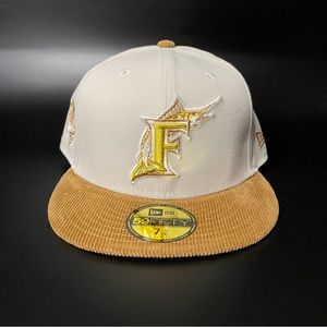 New Era 59fifty X Florida Marlins Corduroy Visor Fitted Hat Men's 5950 New 7 3/4
